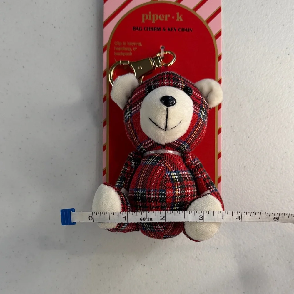 Piper K Red Plaid Bear Keychain